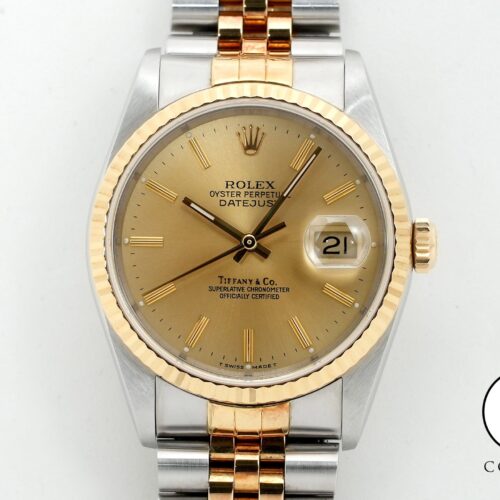 ロレックス デイトジャスト36 TIFFANY Wネーム Ref.16233 ステンレススチール/イエローゴールド シャンパン文字盤 中古 4nn7yapc 商品画像1