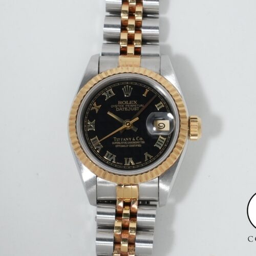 ロレックス デイトジャスト TIFFANY＆CO. Ref.69173 ステンレススチール/イエローゴールド ブラックピラミッドローマン文字盤 ジュビリーブレスレット 中古 goeq3n8r 商品画像1