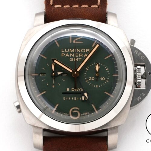 パネライ ルミノール 1950 クロノグラフ モノプルサンテ 8DAYS GMT チタニオ Ref.PAM00737 グリーン文字盤 中古 kwth6iow 商品画像1