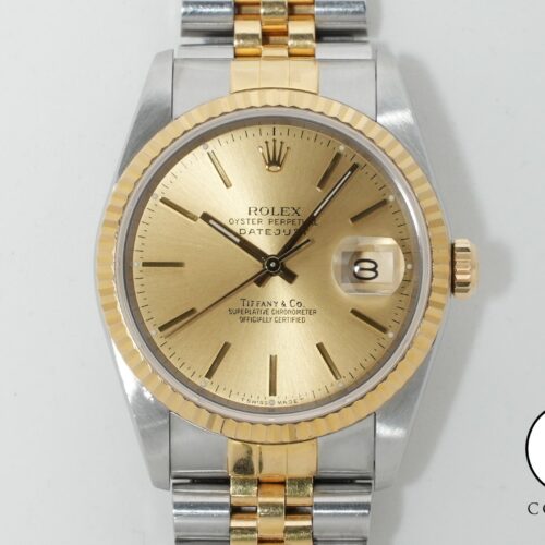 ロレックス デイトジャスト36 TIFFANY Wネーム Ref.16233 ステンレススチール/イエローゴールド シャンパン文字盤 中古 ezoq67dh 商品画像1