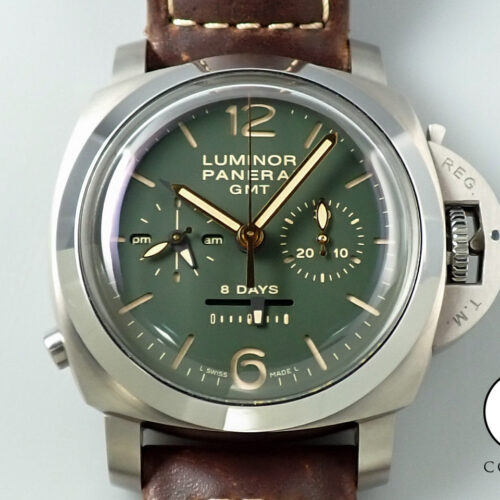 パネライ ルミノール 1950 クロノグラフ モノプルサンテ 8デイズ GMT チタニオ  Ref.PAM00737 グリーン文字盤 中古 S9PR6989 商品画像1